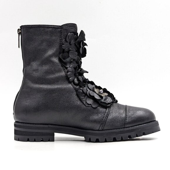 Jimmy Choo Wmn Havana Floral Black Leather Back Zip Combat Boots 7.5 EUR 37.5 - Picture 8 of 9